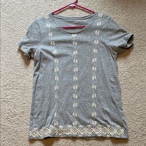 J. Crew Gray Short-Sleeve Tee with Cream Embroidery